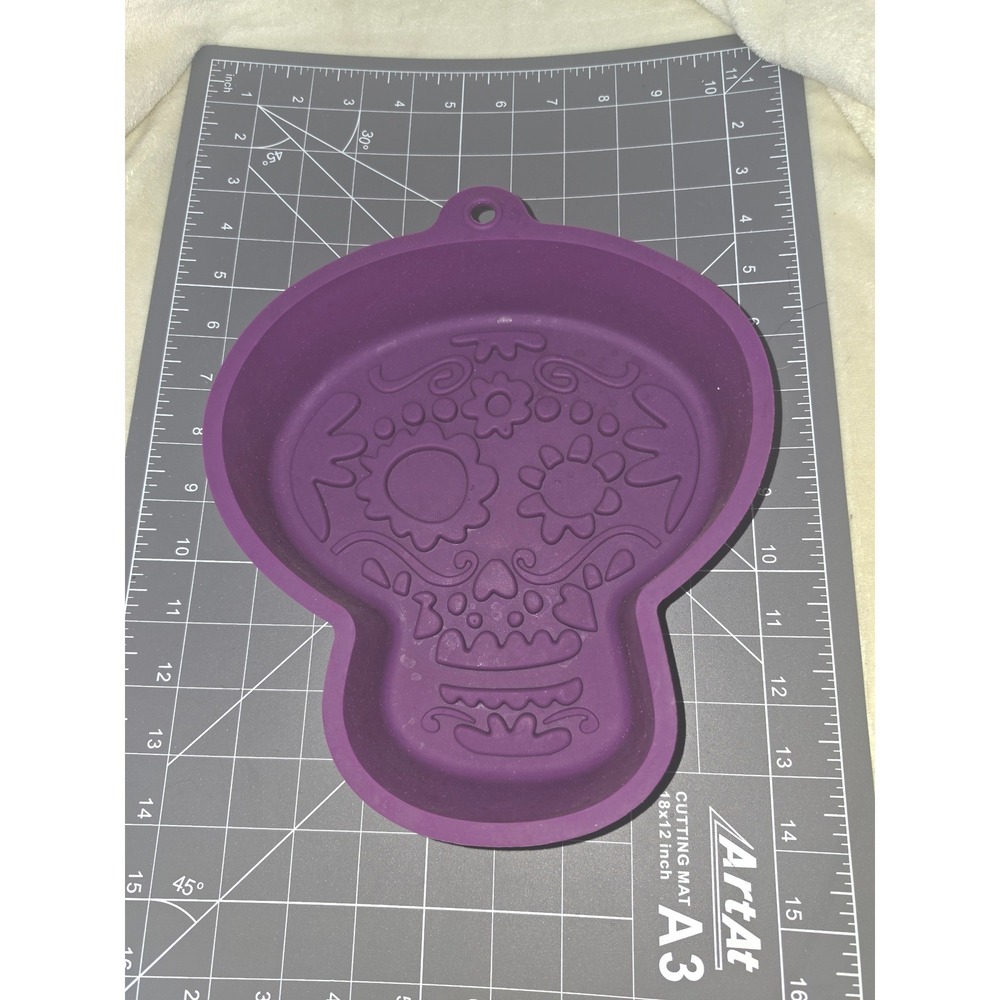 Celebrate It Purple Silicone Sugar Skull Cake Pan Day of the Dead Calavera Mold